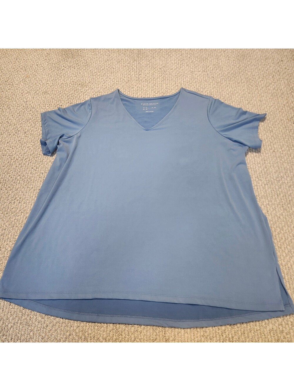 Susan Graver Modern Essentials Blue V-Neck Short Sleeve Top 3X